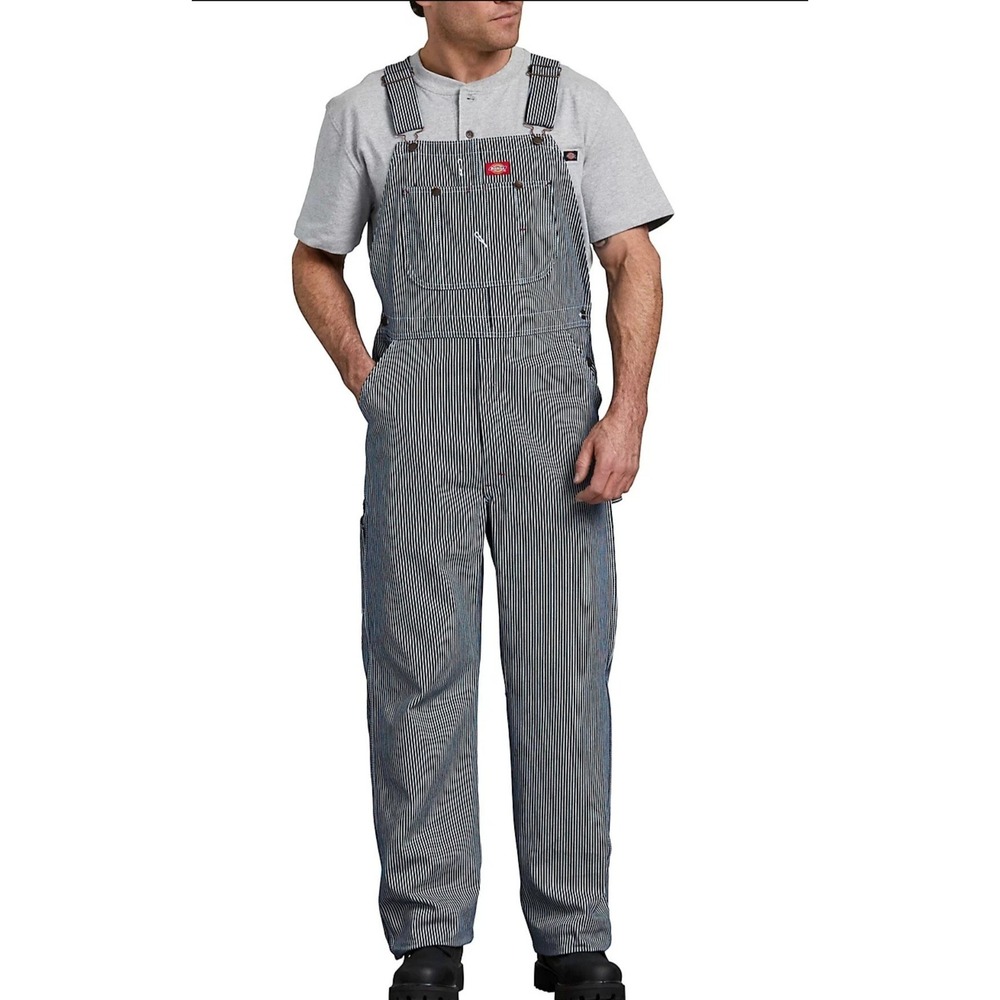 Dickies Hickory Stripe Bib Overalls Mens 32x30 Indigo White Workwear 83297HS NWT